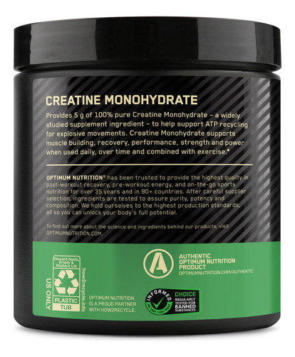Optimum Nutrition Powder Creatina Micronizada 300g 60 Porciones de 5g Mejora Fuerza y Rendimiento Suplemento Deportivo de Alta Pureza Sin Sabor