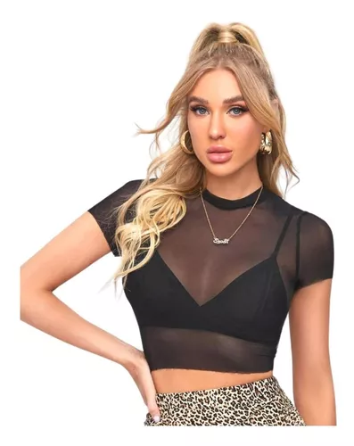 Cropped Mini Blusa Blusinha Feminina Renda Tule Linda