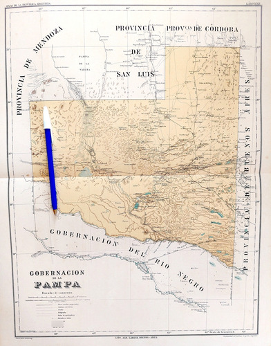 Mapa 1886 La Pampa Ferrocarriles Telegrafos Indios Sendas (Usado)