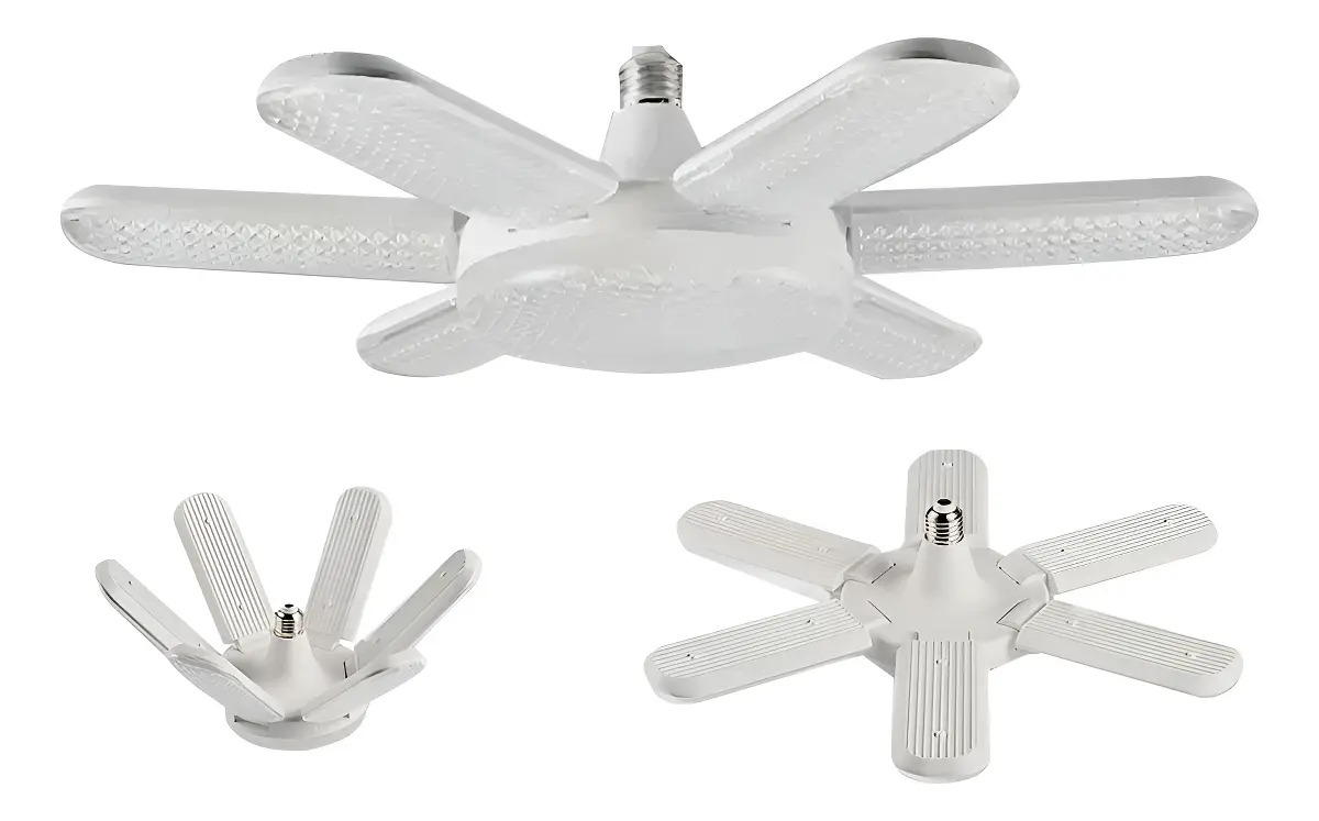 Foco Led Luz Fria 6 Aspas Retractiles Base E27 80w 7000lm Luz Blanco Frío