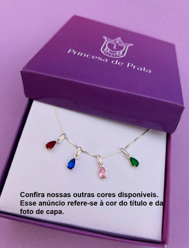 Colar Com Pingente Gota Verde Esmeralda 45cm Em Prata 925 Cor Cinza