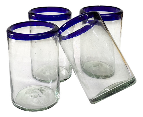 Set Jarra Y Vasos De Vidrio Artesanal Alta Calidad Azul