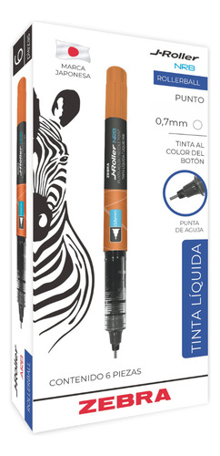 Bolígrafo Zebra J-roller Nrb 0.7 Mm Caja 6 Piezas Naranja Negro