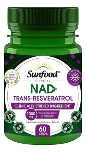Resveratrol Nad Trans, 1000 Mg, 60 Cápsulas, Sunfood, Sin Sa