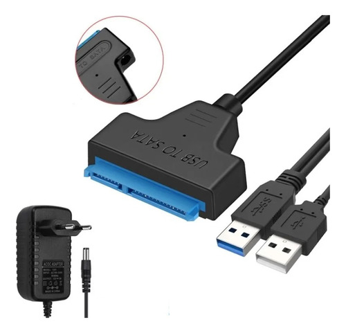 Cabo Conversor Adaptador Dual Usb 2.0 Sata Hd Para Hdd Case Cor Preto