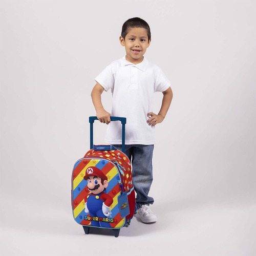 Mochila Con Ruedas Chica Chenson Super Mario Bros Drivuen Color Azul Diseño De La Tela Lisa