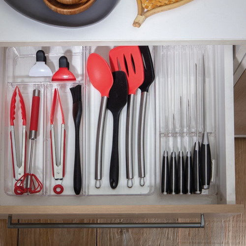 Imagem 5 de 5 de Organizador Facas Gaveta Cozinha Acrílico P/ 6 Facas 42x13cm