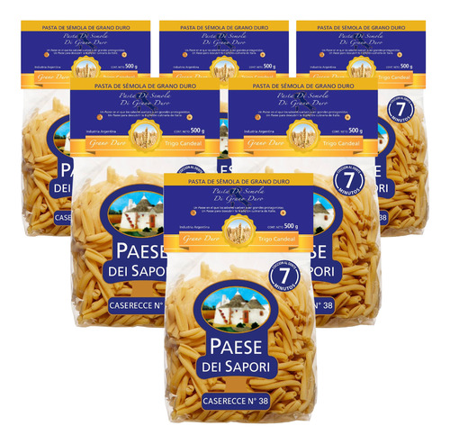 Fideos Caserecce Nº 38 Paese Dei Sapori 500gr X6