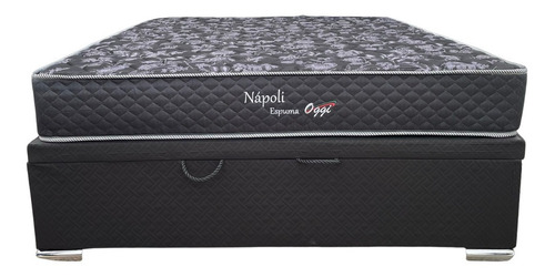 Morpheus conjunto 2 plazas baul box sommier más colchon reversible 150k color negro