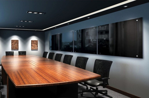 Painel Lousa De Vidro Temperado Preta 120x90cm Com Led Cor Preto Liso