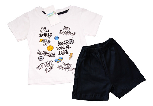 Conjunto Bebe Remera Short Nene Varon Futbol Gol Frases