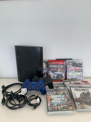 Playstation 3 Super Slim 250gb + 2 Controles Cables Y Juegos