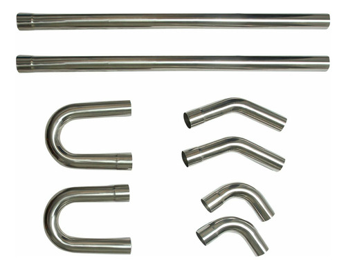 Kit Tubo Escape Recto Curvado Acero Inoxidable 304 2.5  8