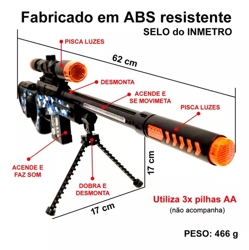 Arma de Brinquedo com Som Realista, Movimentos Mira Laser e Luz