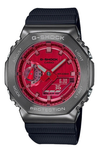 Reloj Casio Gm-2100b-4a G-shock Antigolpes Sumergible Acero Color De La Malla Negro Color Del Bisel Plateado Color Del Fondo Rojo