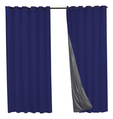 Cortina 100% Blackout Lisa 2m X 2m Quarto Sala Pvc Cor Azul-marinho