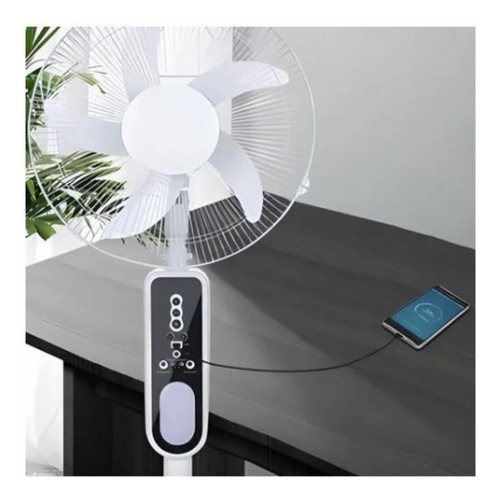 Ventilador Pie Recargable Panel Solar Dos Bombillas Gd-8036