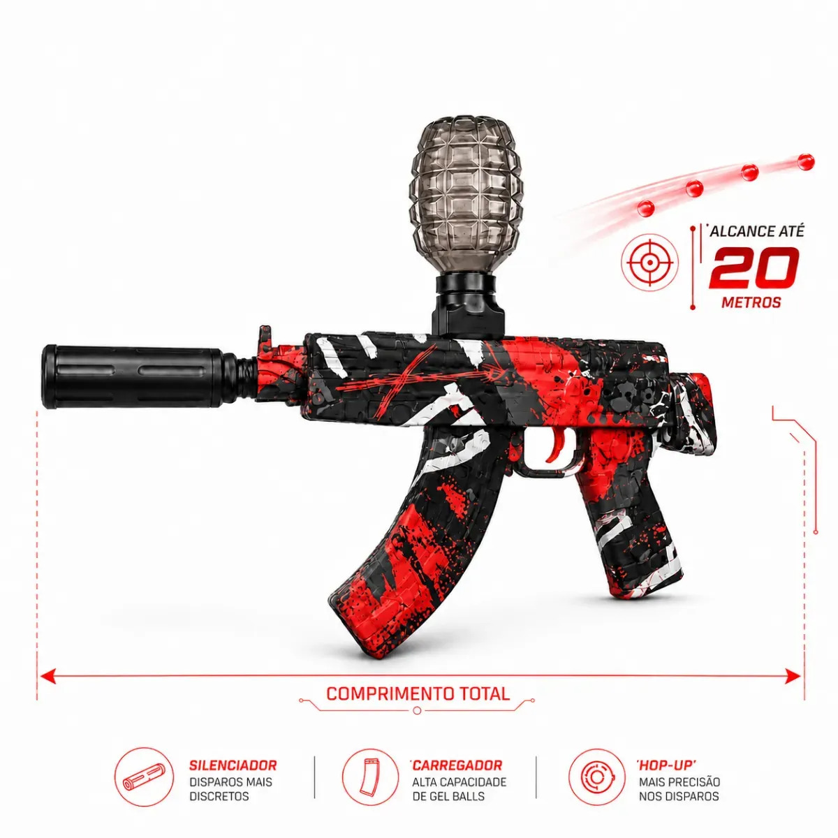 Metralhadora Automática Arminha Brinquedo Lançador Bolinhas Gel Recarregavel Ak47 Cor Vermelho · foto 4