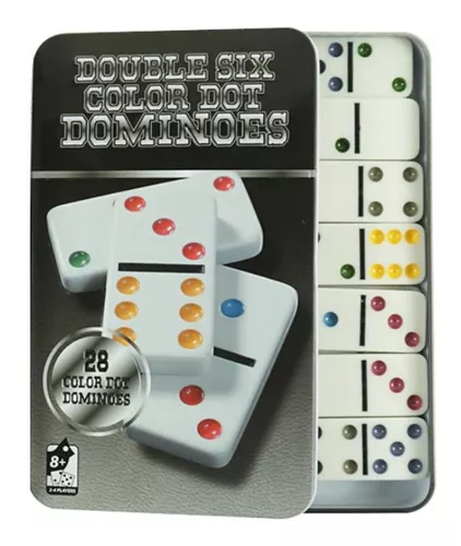 Jogo Domino Profissional Osso Colorido 28 Peças Com Estojo