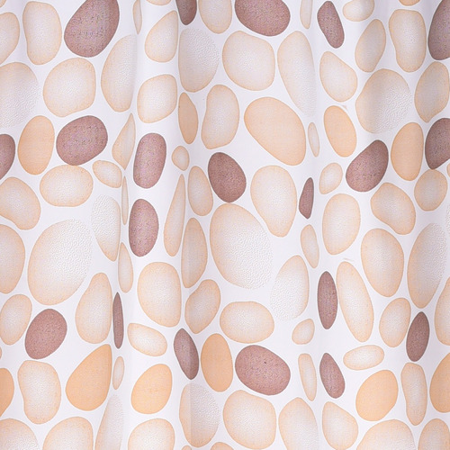 Combo De Baño Con Cortina De Ducha Protector Barral Ganchos Piedras Beige