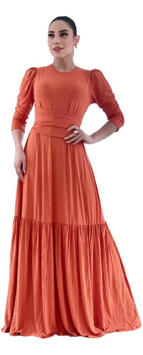 Imagem 2 de 4 de Vestido Longo Rodado Moda Evangélica Saia Evasê Casual Lindo