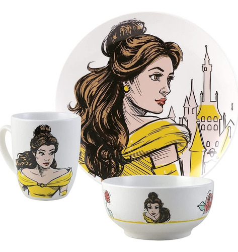 Vajilla Princesas De Disney Porcelana 12 Piezas Color Blanco