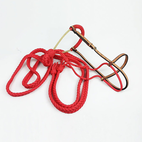 Hackamore Para Doma De Cavalo Nylon Vermelho Cabeçada Couro