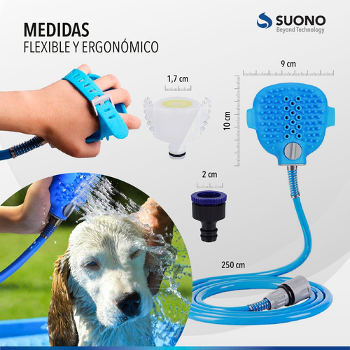 Imagen 6 de 10 de Manguera Ducha Capillo Masajeador Perro Y Gato + Adaptadores