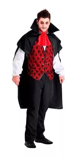 Fantasia de Halloween Masculina Adulto Vampiro de Luxo Com Capa e