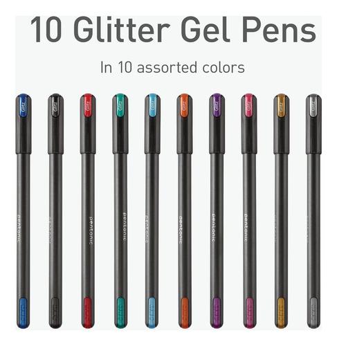 Bolígrafos Pentonic De Gel Con Purpurina, 10 Colores Surtido