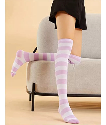 Calcetines A Rayas For Mujer, Hasta El Muslo, Medias Largas