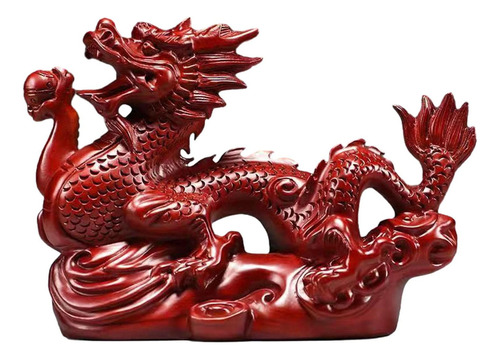 Estatua De Dragón Chino Tallada En Madera Estilo Fengshui [c