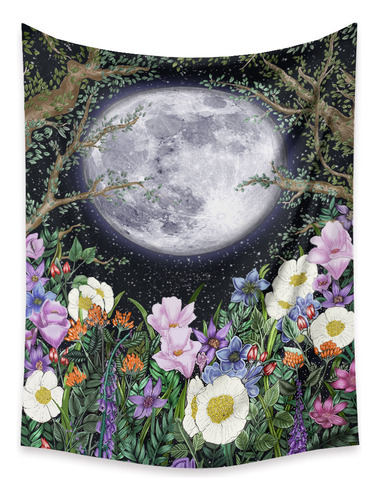 Tapiz 150x200cm Fases Lunares Y Flores Para Decoración