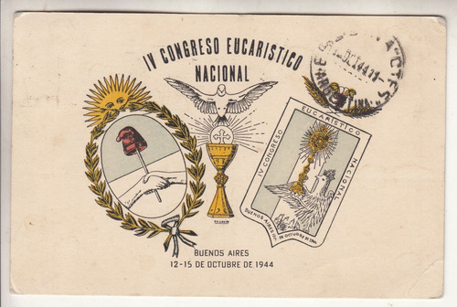 1944 Postal Argentina 4º Congreso Eucaristico Cursada Sello