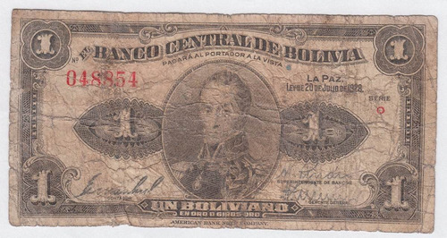 Billete Bolivia 1 Boliviano 1928 (1942) (c85)