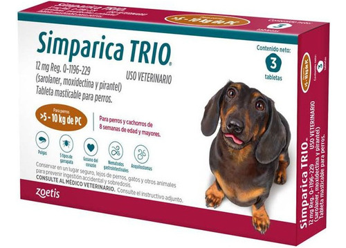 Simparica Trio Antipulgas Para Perros 5.1 A 10kg X 3 Tab