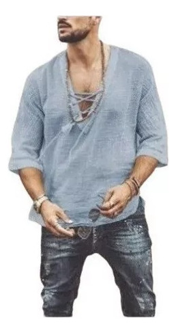 Camisa De Vestir De Lino Hippie De Moda, Pantalones Ajustado