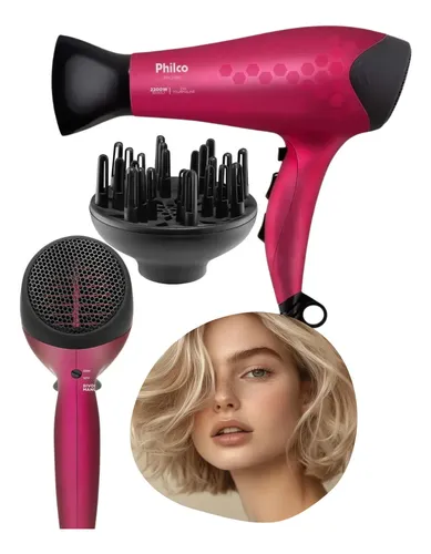 Secador De Cabelo Philco Bivolt Ions Turmaline Mais Brilho Rosa 127/220v