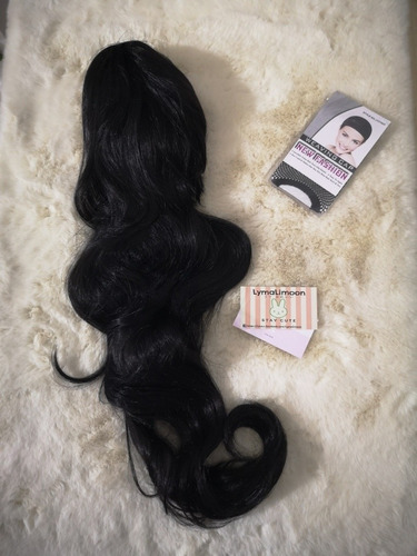 Peluca Negra ( Negro Total ) Cabello Ondulado Kanekalon Tamaño De La Base Unitalla