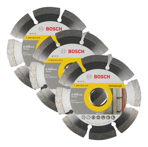 Kit Discos De Corte Diamantado Bosch 3 Peças 105 X 20 Mm 