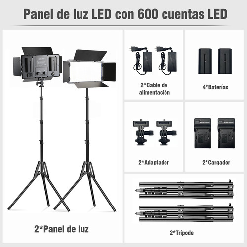 Luz De Video Con Batería Np-f550/570 Y Trípode,2 Piezas