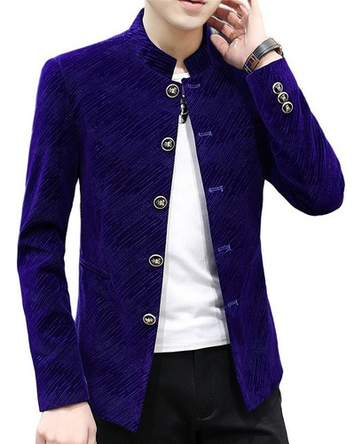 Chaqueta Saco Cuello Alto Slim Fit Tela Terciopelo Formal