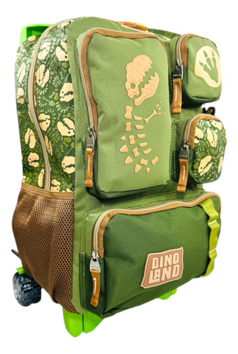 Mochila Rueditas Carrito Dinosaurio Extra Grande Uso Rudo Verde Dinoland