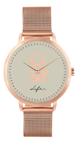 Relógio Life Lili Feminino Aço Rosé Correia Rosa-pálido Bisel Rosa-pálido Fundo Branco