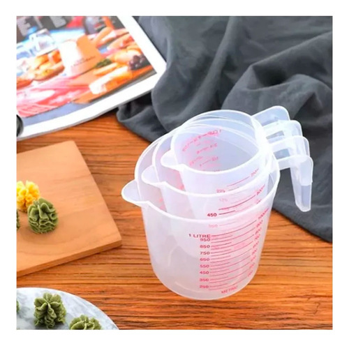 Tazas Medidoras De Plastico Cocina 1 Litro 500ml 250ml 3 Pzs Color Transparente