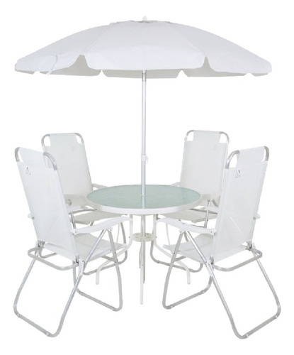 Conjunto Noronha Com Mesa Cadeira E Guarda Sol Bel Cor Branco