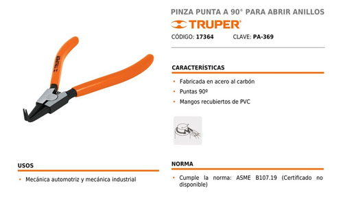 Imagen 5 de 9 de Pinza Seeger Seguer Curva Acero Abrir Anillos Truper 17364