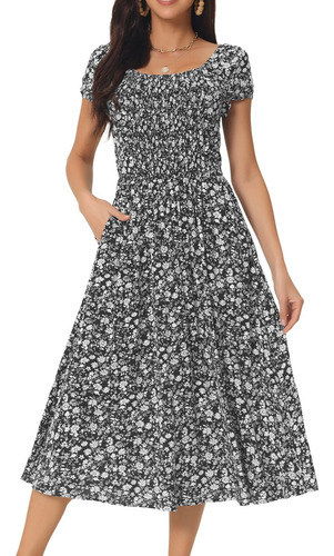 Vestido Midi Mujer Informal Con Estampado Floral Y Bolsillos