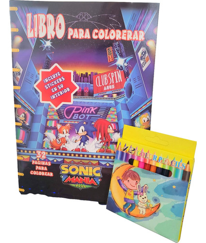 Libro Para Colorear Sonic 32pagina 32 Stickers Mas Lapices 