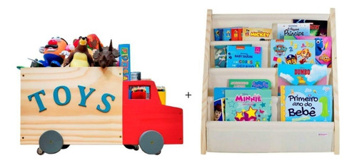 Caixote Organizador De Brinquedos Truck + Rack Para Livros